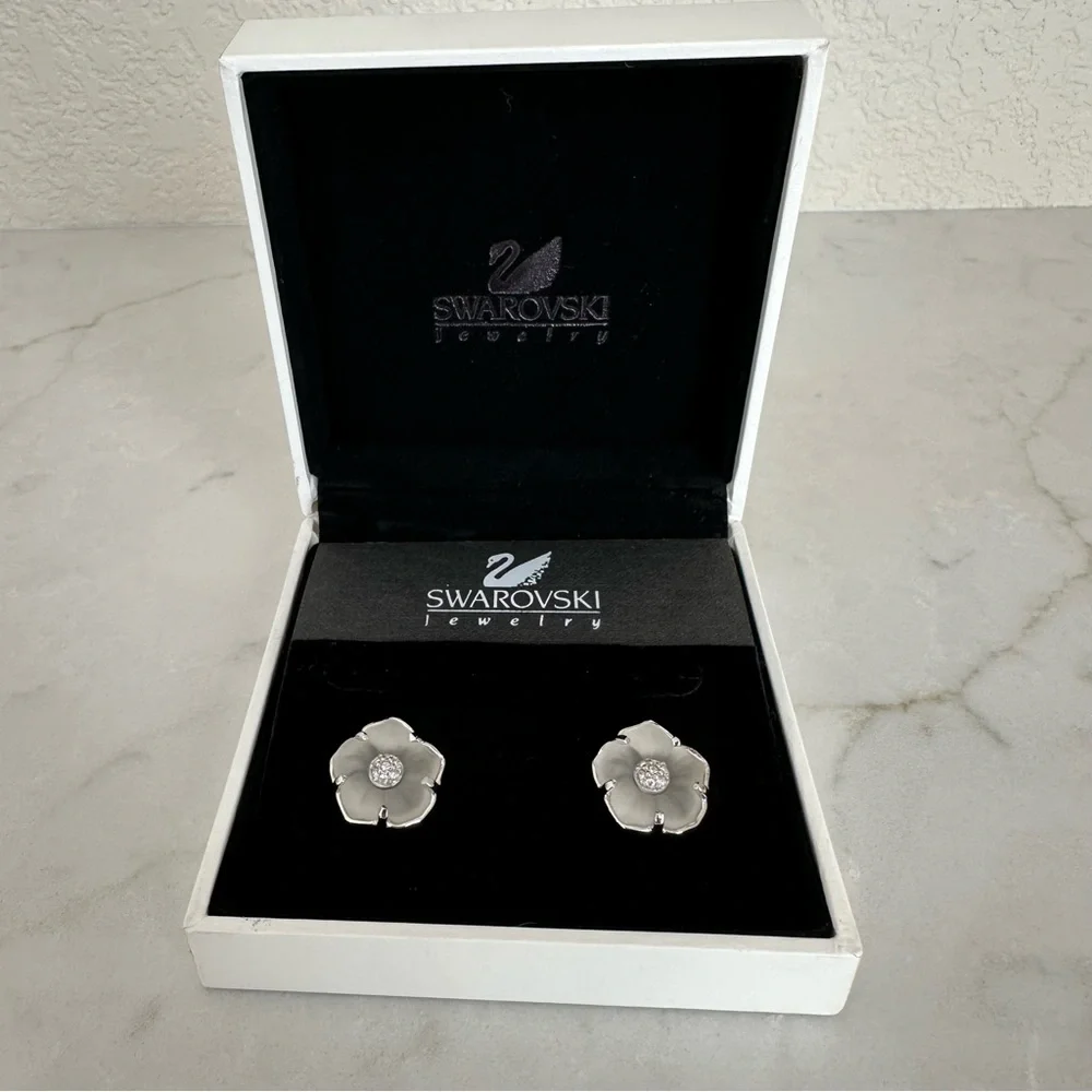 Swarovski Flower with Crystal Center Stud Earrings, Never Worn - Picture 4 of 7